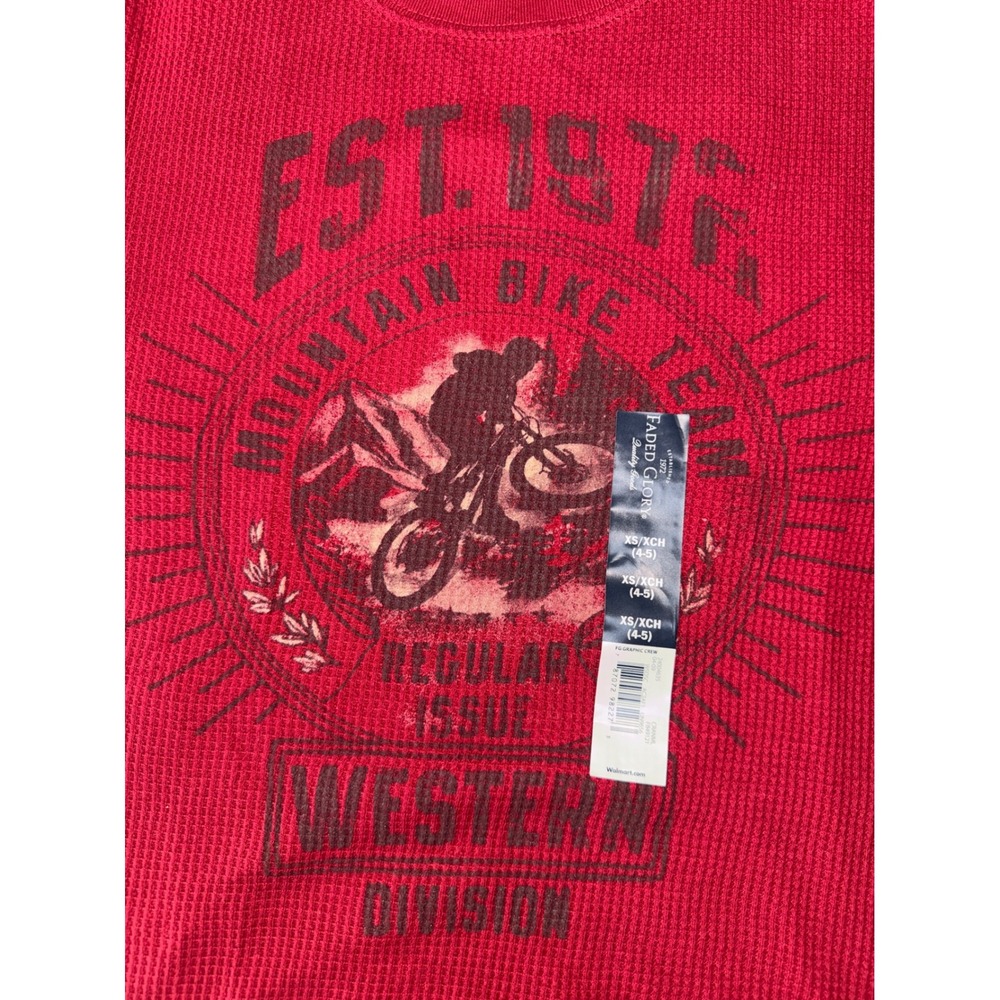Faded Glory Thermal Shirt Boys XS 4-5 Red Mountain Bike Team Waffle Knit NWT